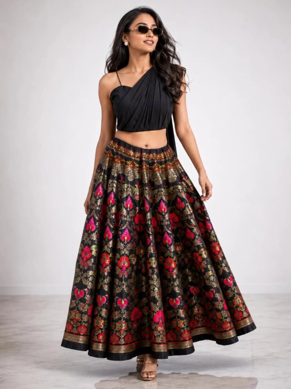 Floral Banarasi Silk Lehenga Choli, Indian Wedding Dress